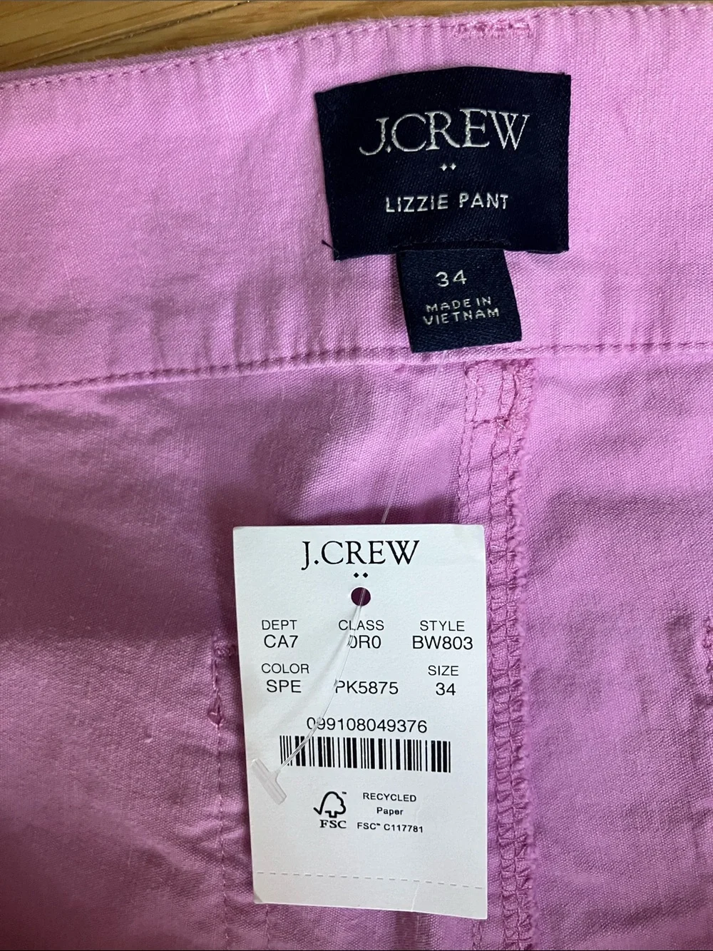 NWT J. Crew Pink Lizzie Pant - Light Pink sz 34